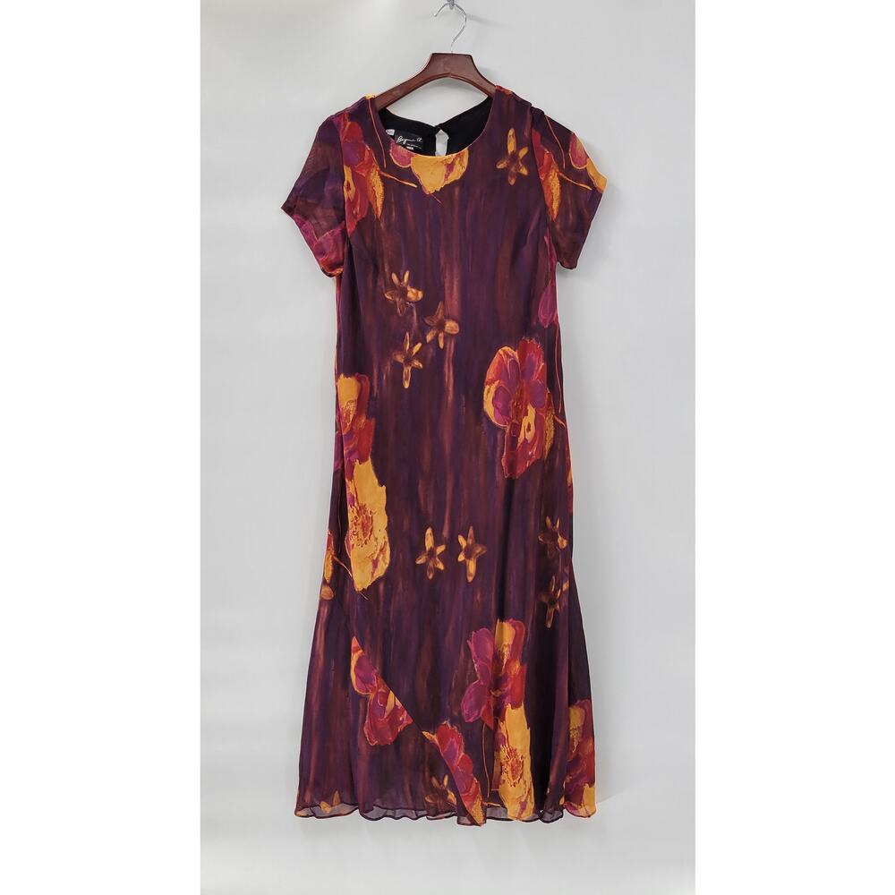 Vintage Benjamin‎ A Dress Womens Purple Gold Floral Watercolor Fairy Core Maxi